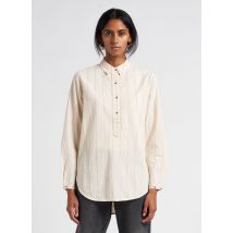 Leon & Harper - Blusa de algodón orgánico a rayas con cuello clásico - Talla M - Beige