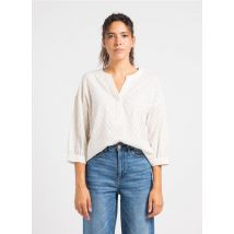 Vila - Ruimvallende - katoenen blouse met tuniekhals en ajourmotiefje - 40 Maat - Beige