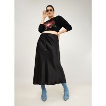 Mat Fashion - Lange - satijnachtige rok - 48 Maat - Zwart