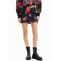 Desigual - Mini-jupe élastiquée à fleurs - Taille M - Noir