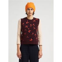 Nice Things - Pull sans manches col rond jacquard en maille mélangée - Taille M - Marron