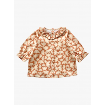 Apaches Collections - Katoenen top met gerimpeld kraagje en print - 6M Maat - Beige