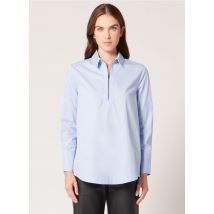 Zapa - Katoenen blouse met klassieke kraag met ritsje - 44 Maat - Blauw