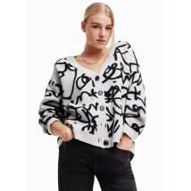 Desigual - Cardigan oversize encolure v jacquard - Taille S - Blanc