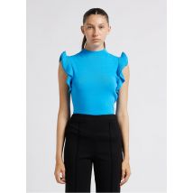 Twinset - Top met opstaande kraag met ruches - L Maat - Blauw