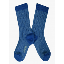 Collegien - Sokken met lurex en ribbeltextuur katoenblend - 32/35 Maat - Blauw