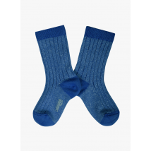 Collegien - Chaussettes côtelées lurex en coton mélangé - Taille 18/20 - Bleu