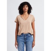 American Vintage - Katoenen t-shirt met v-hals - L Maat - Bruin