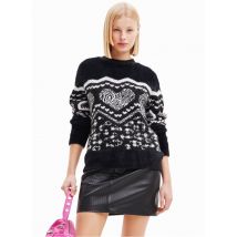 Desigual - Pull col rond oversize jacquard - Taille 2XL - Noir