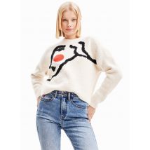 Desigual - Pull oversize col rond brodé - Taille M - Blanc