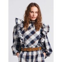 The Label Edition - Blouse met victoriaanse kraag - linnenblend - L Maat - Zwart