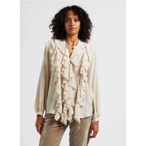 Diega - Rechte - zijden blouse met v-hals - M Maat - Wit