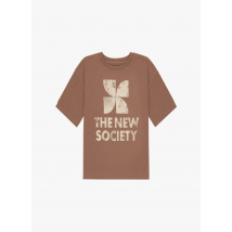 The New Society - Recht - katoenen t-shirt met ronde hals en zeefdruk - 8A Maat - Bruin