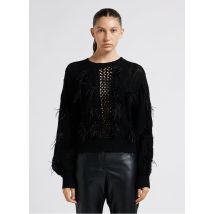 Twinset - Trui met ronde hals en detail met veren - L Maat - Zwart