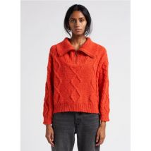 Billabong - Gebreide trui met opstaande kraag en vlechtachtig kabelpatroon - XS Maat - Oranje