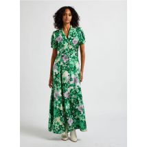 Paul And Joe - Lange - zijden jurk met overhemdkraagje en bloemenprint - 36 Maat - Groen
