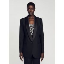 Sandro - Rechte - satijnachtige blazer met sjaalkraag - 34 Maat - Zwart