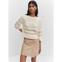 Mango - Rechte trui met ronde hals en ajourmotief - 2XL Maat - Beige