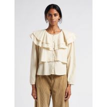 Bellepiece - Ruimvallende - katoenen blouse met ronde hals - XS Maat - Wit