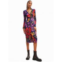 Desigual - Midikleid mit v-ausschnitt und blumenprint - Größe XL - Mehrfarbig