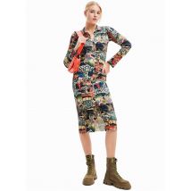 Desigual - Robe midi col classique imprimée en coton mélangée - Taille M - Marron