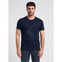 Ikks - Katoenen t-shirt met ronde hals en zeefdruk - 2XL Maat - Blauw