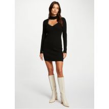 Morgan - Robe courte col montant côtelée - Taille L - Noir