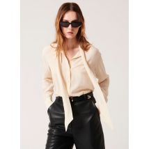 Zapa - Straight-fit - zijden blouse met strikkraag - 40 Maat - Beige
