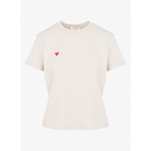 Kookai - Tee-shirt col rond coeur brodé en coton - Taille 1 - Beige