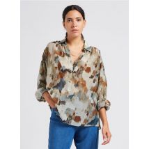 Diega - Katoenen blouse met klassieke kraag en print - L Maat - Beige