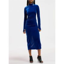 Essentiel Antwerp - Halflange jurk van velours met opstaande kraag - M Maat - Blauw