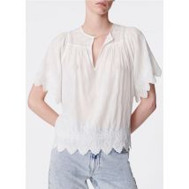 Vanessa Bruno - Wijde blouse van katoenmix met hanleykraag en borduurwerken - 40 Maat - Wit