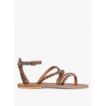 K Jacques - Platte - leren sandalen met luipaardprint - 37 Maat - Beige