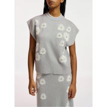 Essentiel Antwerp - Top de lúrex y perlas con cuello montante - Talla M - Plata