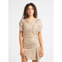 Iro - Korte - glanzende top met v-hals en print - 40 Maat - Goudkleurige