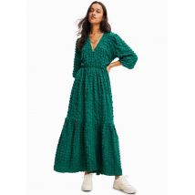 Desigual - Lange jurk met v-hals - volants en textuur - S Maat - Groen