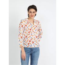 Soi Paris - Zijden top met tuniekhals en print - 40 Maat - Wit