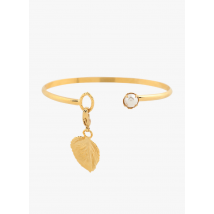 Victoire Studio - Bracelet perle nacré et charm feuille en laiton doré - Taille Unique - Doré