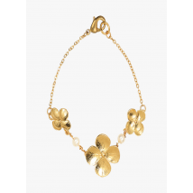 Victoire Studio - Armband met hortensiabloemen en parelmoeren kraaltjes - Een Maat - Goudkleurige