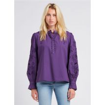 Louise Misha - Wijde - katoenen blouse met ronde hals - 34 Maat - Paars