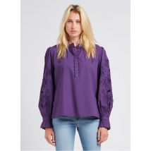Louise Misha - Wijde - katoenen blouse met ronde hals - 36 Maat - Paars