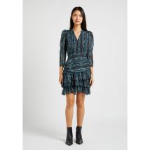 Suncoo - Vestido corto estampado con cuello tunecino - Talla 0 - Verde