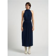 Samsoe Samsoe - Lange - rechte jurk met hoogsluitende hals en plooien - XS Maat - Blauw