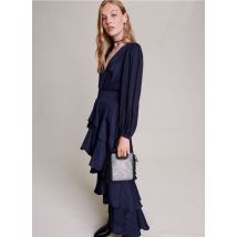 Maje - Lange jurk met v-hals en volants - 34 Maat - Blauw