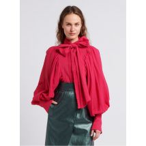 The Label Edition - Ruimvallende - katoenen blouse met maokraag - L Maat - Rood