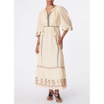 Vanessa Bruno - Uitlopende lange jurk van katoen met borduurwerk en henleykraag - 38 Maat - Wit