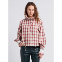 The Label Edition - Rechte - geruite blouse met victoriaanse kraag katoenblend - S Maat - Rood