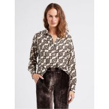 Diega - Ruimvallende blouse met klassieke kraag - L Maat - Beige