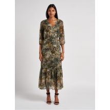 Ikks - Vestido largo estampado con cuello de pico - Talla 42 - Caqui