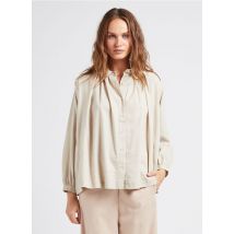 Masscob - Ruimvallende blouse met klassieke kraag linnenblend - XS Maat - Beige